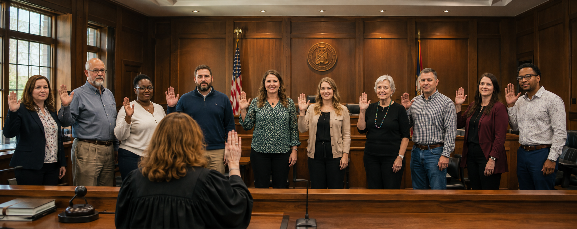 CAJA volunteers being sworn in as advocates in a Madison County courtroom