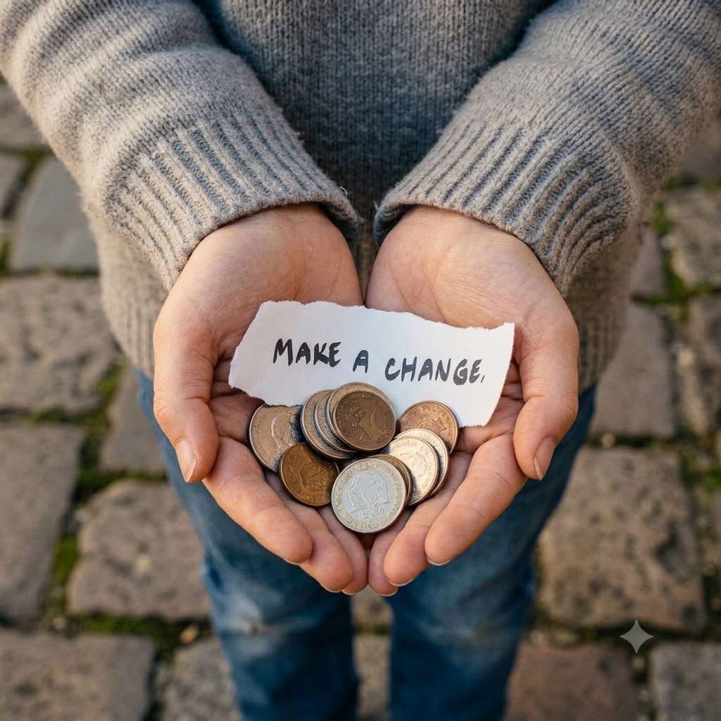 Volunteer hands holding coins, symbolizing everyday generosity supporting CAJA's mission