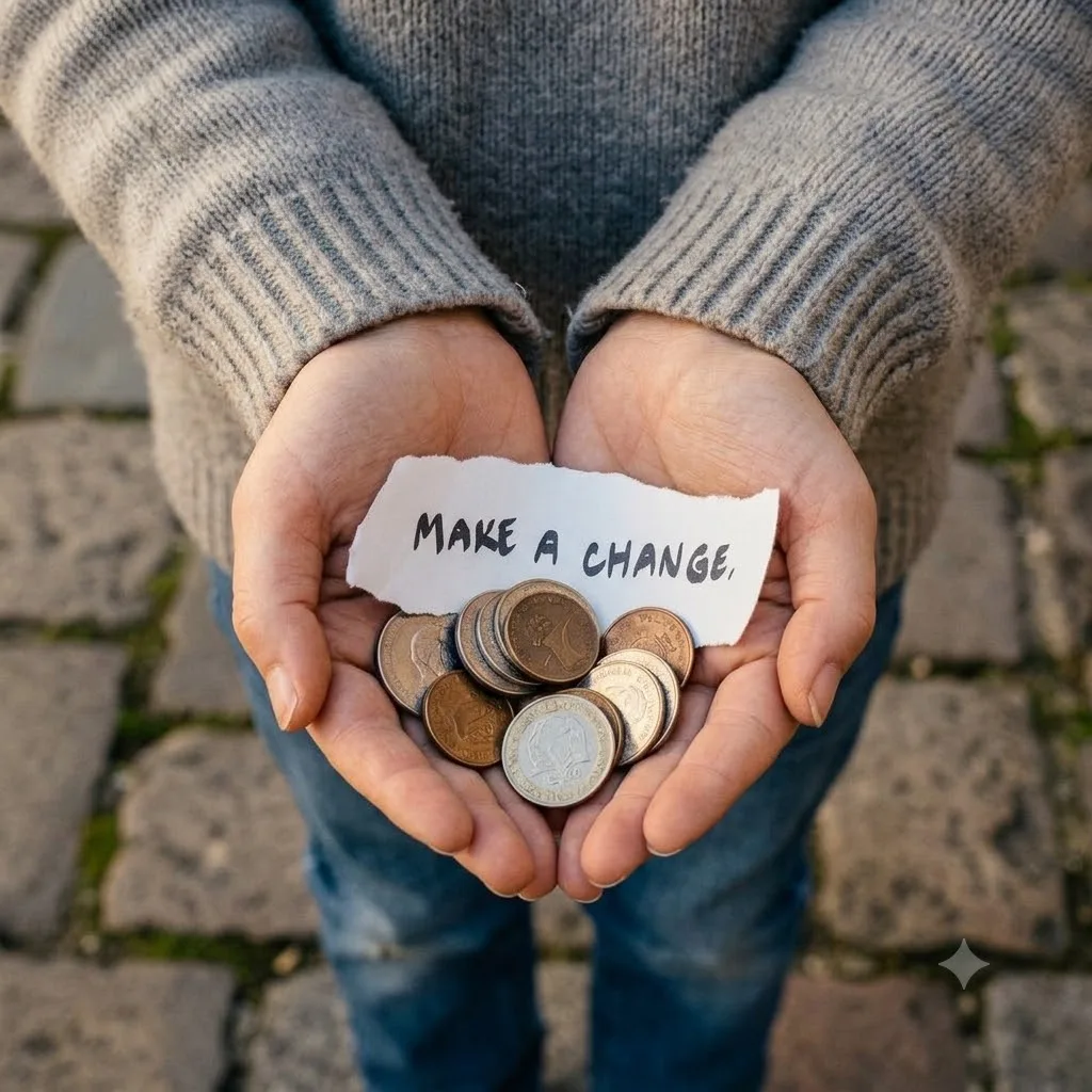 Volunteer hands holding coins, symbolizing everyday generosity supporting CAJA's mission