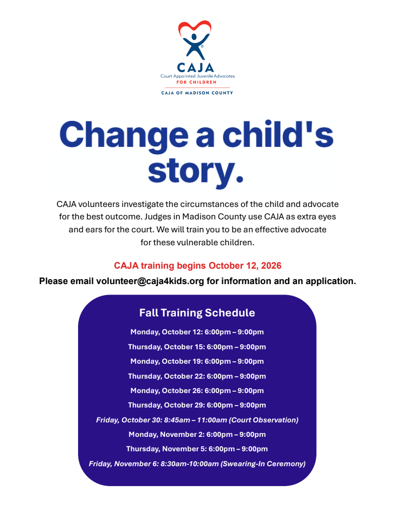 CAJA Fall Training Schedule Madison County Alabama