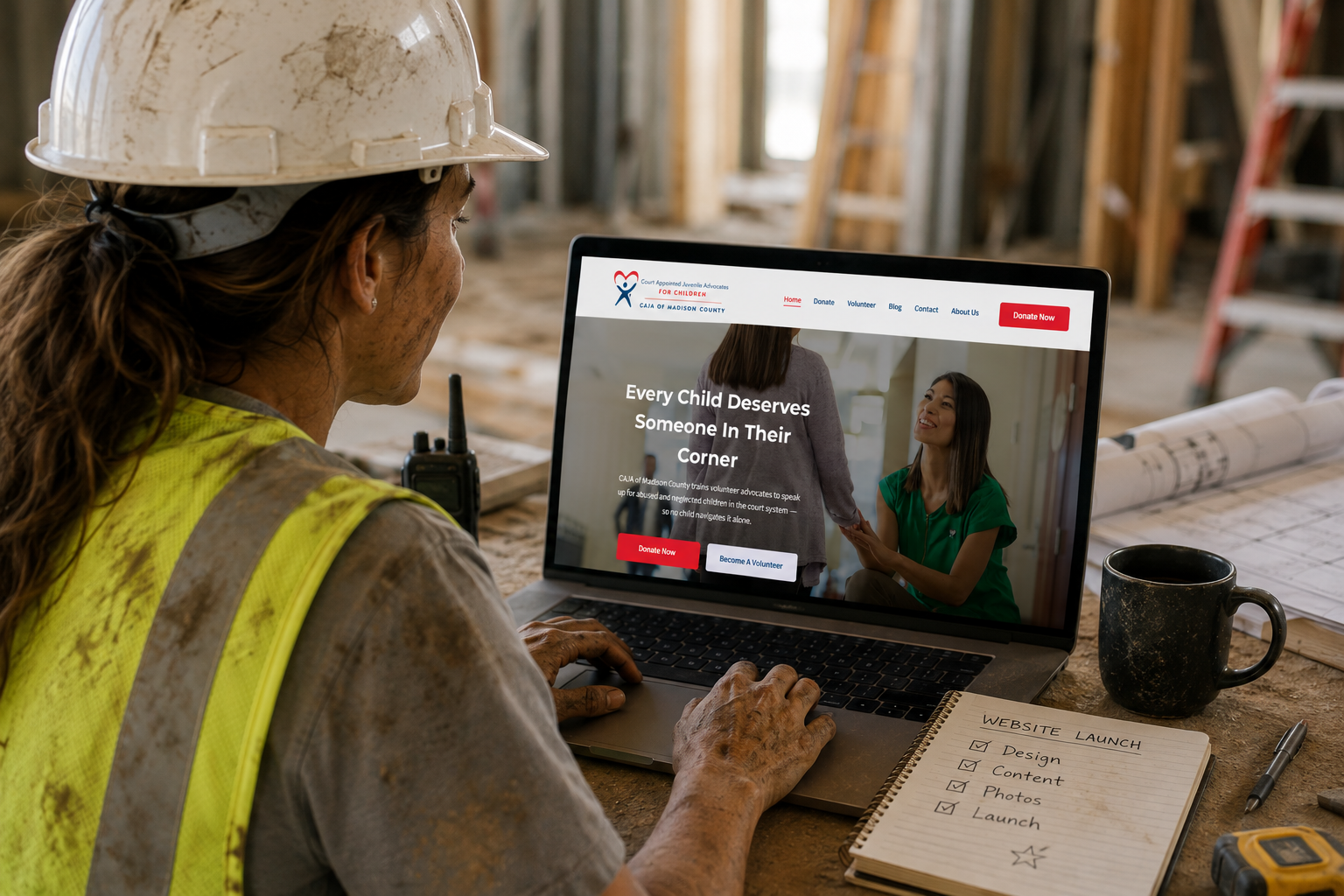 Illustration of a person building a website, representing CAJA's new site